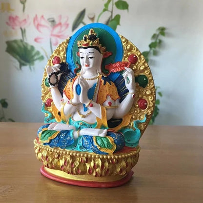 Resin Buddhist Figurine Four-armed Avalokitesvara Bidhisattva Statue Ornament