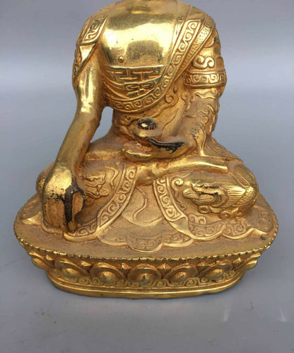 5.6" Old Dynasty Buddhism Tibet Temple Bronze 24K Gilt Shakyamuni Buddha Statue