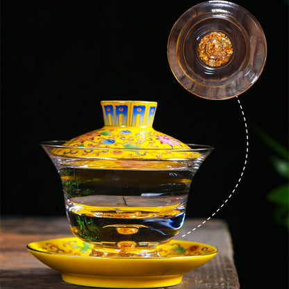 Gaiwan China Glass Bowl Gold Plating Decoration Blue-and-white Porcelain Tureen