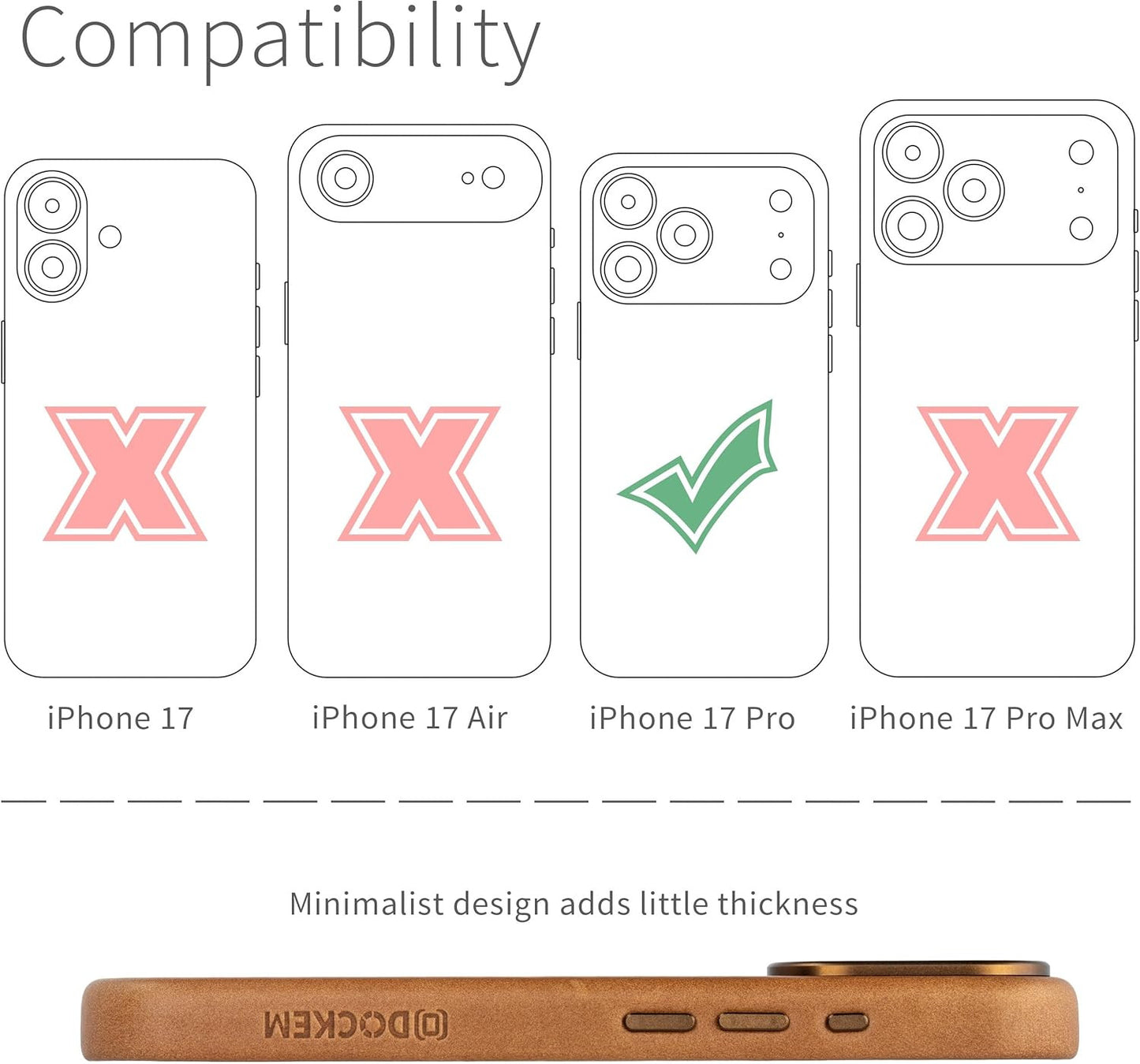 Genuine Leather Case for Iphone 17 Pro Compatible with Magsafe, with Capacitive