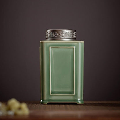 Yue Kiln Celadon Windowed Tea Cans Ceramic Tea Warehouses Household Pu'er Tea