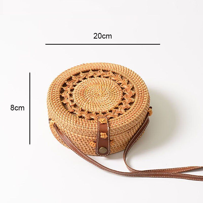 Straw Bags Round Woven Handmade Summer Beach Circle Crossbody Shoulder Bag 1 PC