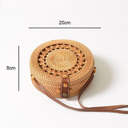 Straw Bags Round Woven Handmade Summer Beach Circle Crossbody Shoulder Bag 1 PC