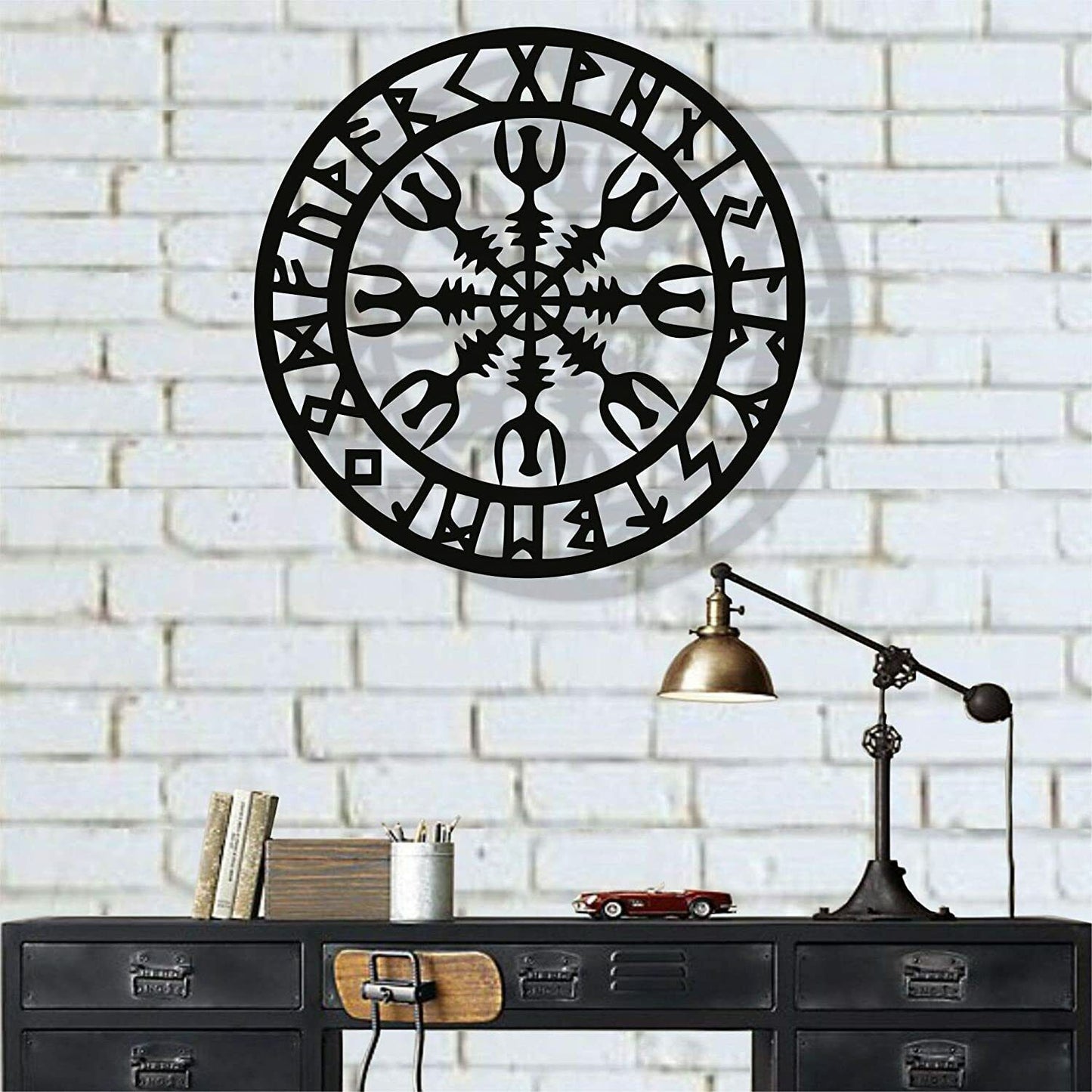 Metal Wall Art, Metal Viking Decor, Nordic Mythology Vegvisir Runes and Symbols