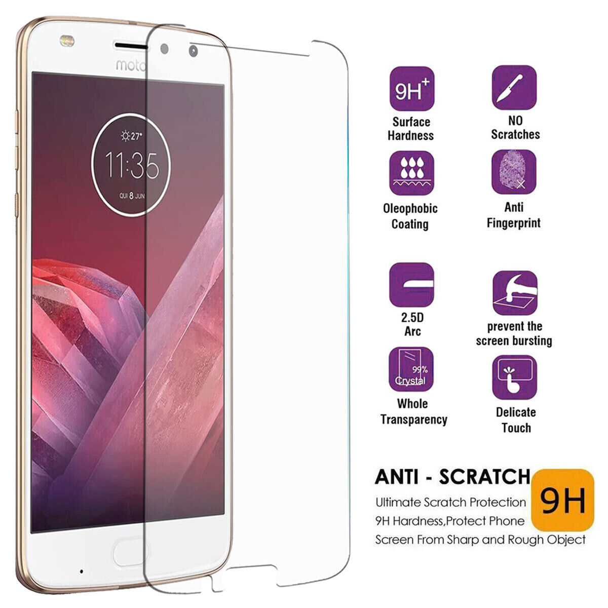 For Motorola Moto Z2 Play/Force Tempered Glass Clear Ultra Slim Screen Protector
