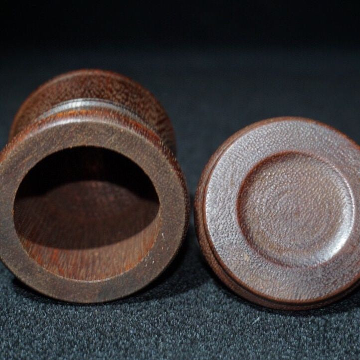 Rosewood Inlaid Porcelain Thumb Ring Box 7.5x5.5cm Portable Retro