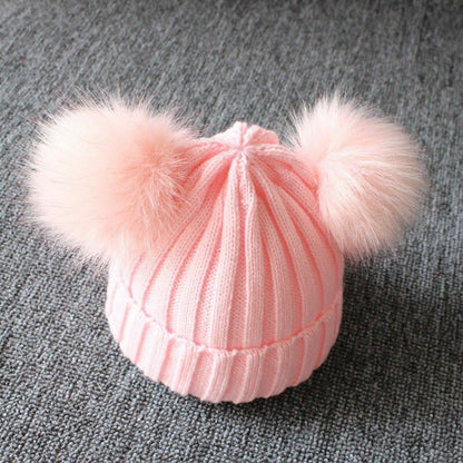 Knit Hat Newborn Baby Kid Girls Boys Winter Warm Furry Balls Pompom Solid Lovely
