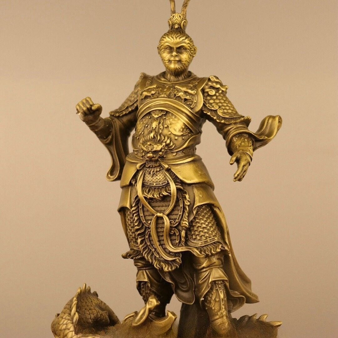 15'' Purple Bronze Gold Monkey King Dragon Sun Wukong Statue