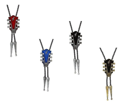 Men Fashion Music Guitar Bolo Ties Pendant Necklace Cowboy Leather Belt Neckties