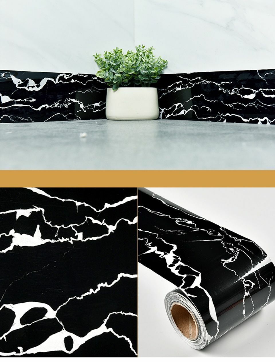 Wall Stickers Black/White Waterproof Waist Line Self Adhesive Border Roll Homes