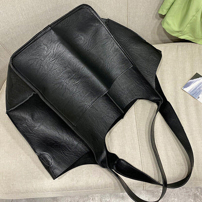 Women Large Capacity Soft Leather Casual Tote Shoulder Bag Retro Shopper Handb