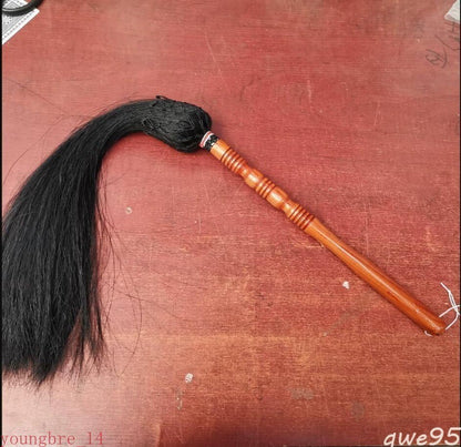 Black Horse Tail Fly Whisk Swatter TV Prop Martial Arts Buddhist Horsetail
