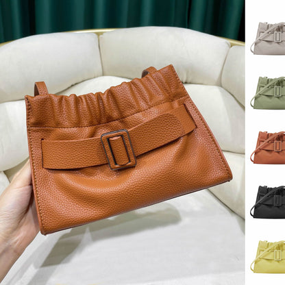 Real Leather Oversized Buckle Scrunchy Soft Ruched Clutch Shoulder bag Crossbody
