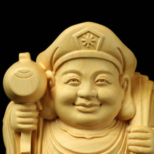 2.3" New Boxwood Carving Creative Decoration DAIKOKUTEN God of Buddha Statue