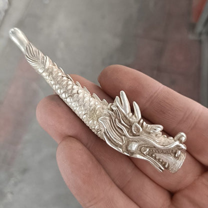 Old Tibet Silver Handcarved Dragon Cigarette Holder Smoking Tool
