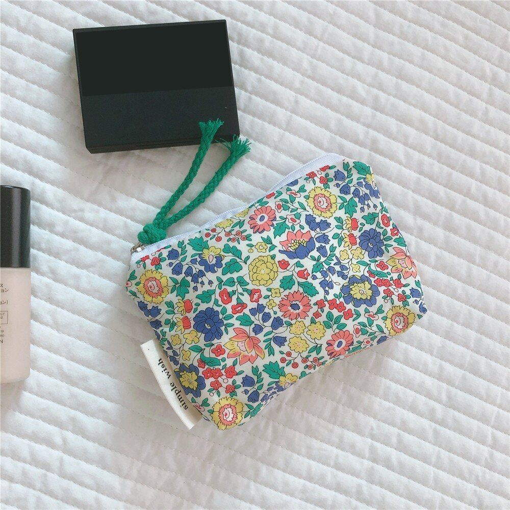 Small Cosmetic Make Up Bag Cotton Floral Organizer Bag Women Lipstick Case Purse