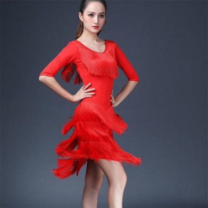 Lady Latin Dance Dress Salsa Dancewear Tassel Fringe Modern Ballroom Tango Party