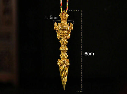 GOLD GILT BUDDHIST PHURBA BLESSED PENDANT AMULET: MAGIC DAGGER Decoration