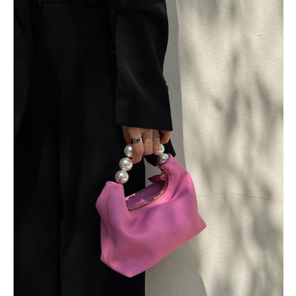 Summer Pink Chain Retro Girl Pearl Dumpling Bag Leather Shoulder Messenger Bags
