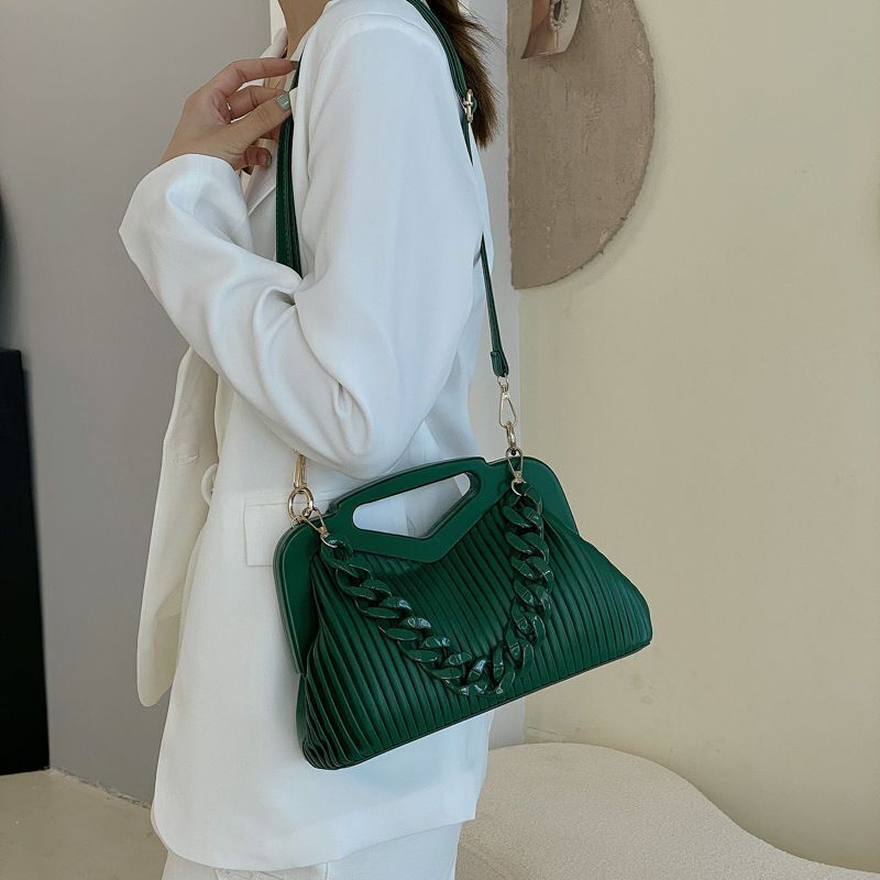 Leather Handbag Triangle Handle Pouch Crossbody Tote Bag Thick Chain Satchel 1PC