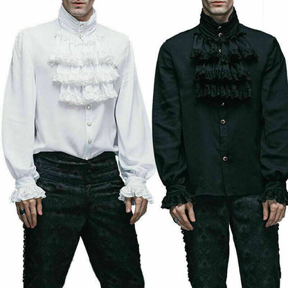 Fashion Mens Shirt Top Black/white Gothic Steampunk Victorian Regency Aristocrat