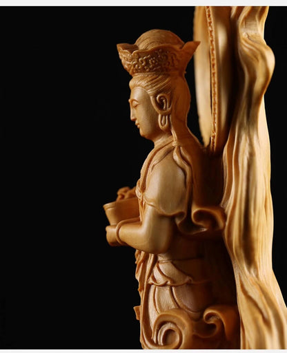 Goddess of Mercy Guan Yin Buddha Statue Nanhai Kuanyin Hand Carved Boxwood Decor