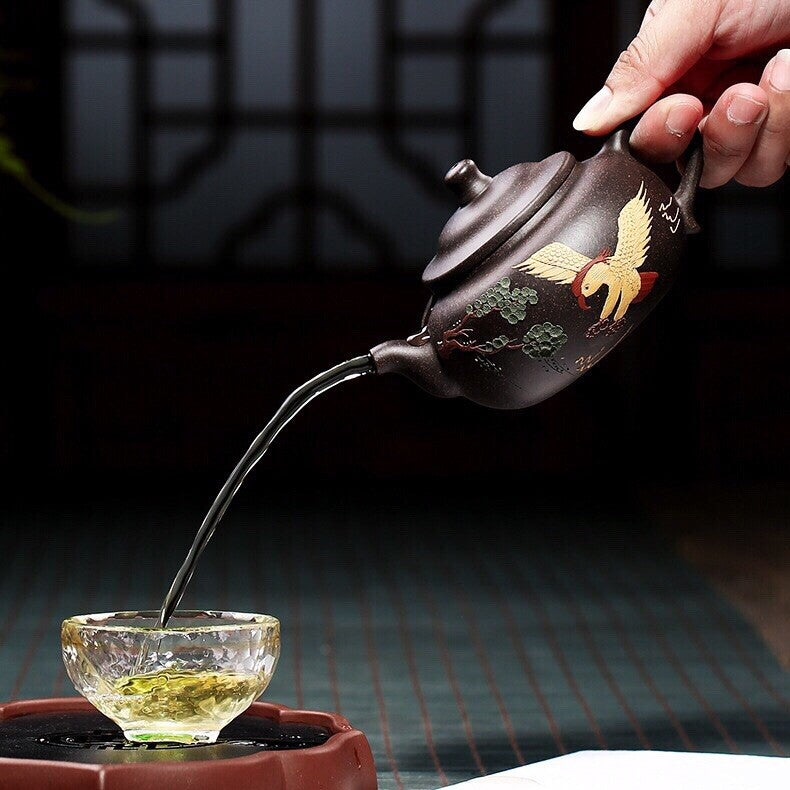190ml Yixing Zisha Purple Clay Handmade Eagle Bird Words Tea Pot Teapot Tea Set