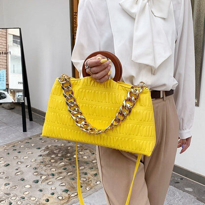 Thick Chain Shell Bag Synthetic Leather Crossbody Purse Wooden Handle 17*33*8 CM