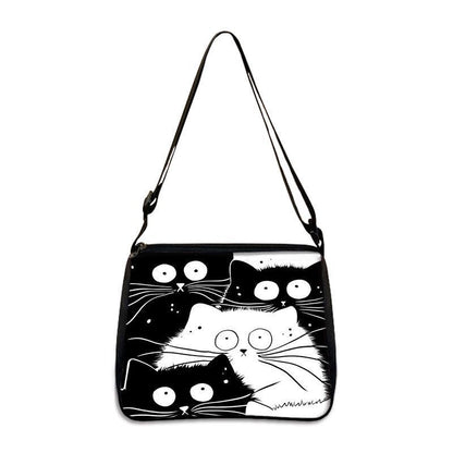 Customized Shoulder Bag Cute Black White Cat Printing Handbag Purse Storage Bag