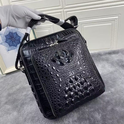 Original Crocodile Skin Leather Shoulder Bag, Black Men's Luxury Messenger Bags