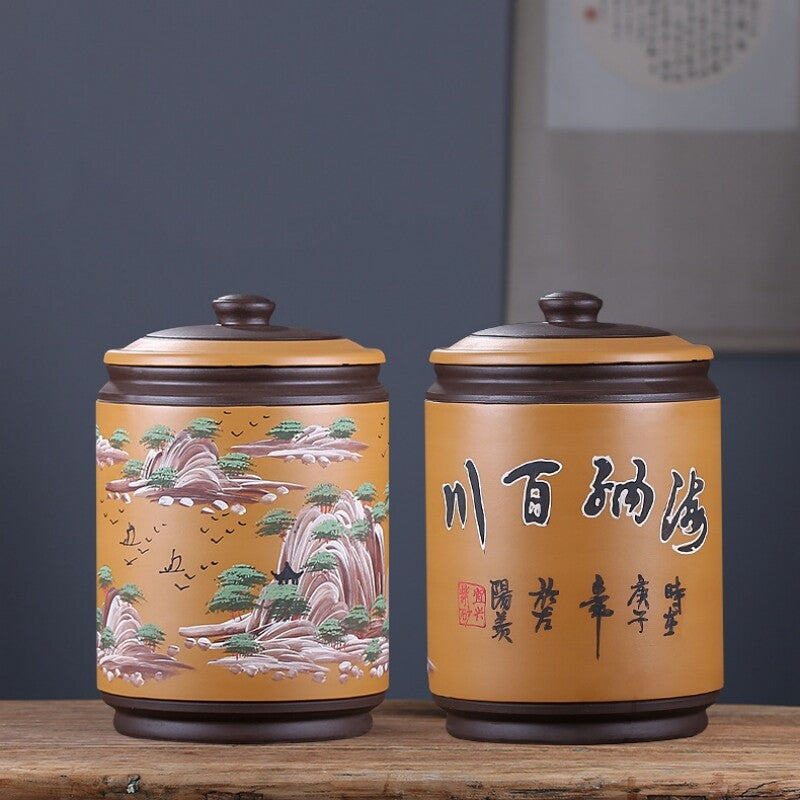 True Yixing Zisha Purple Clay Tea Canister For Tea Cake Large Jar Sealed Lid New