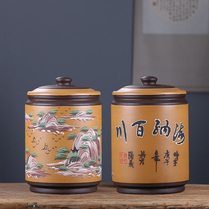 True Yixing Zisha Purple Clay Tea Canister For Tea Cake Large Jar Sealed Lid New