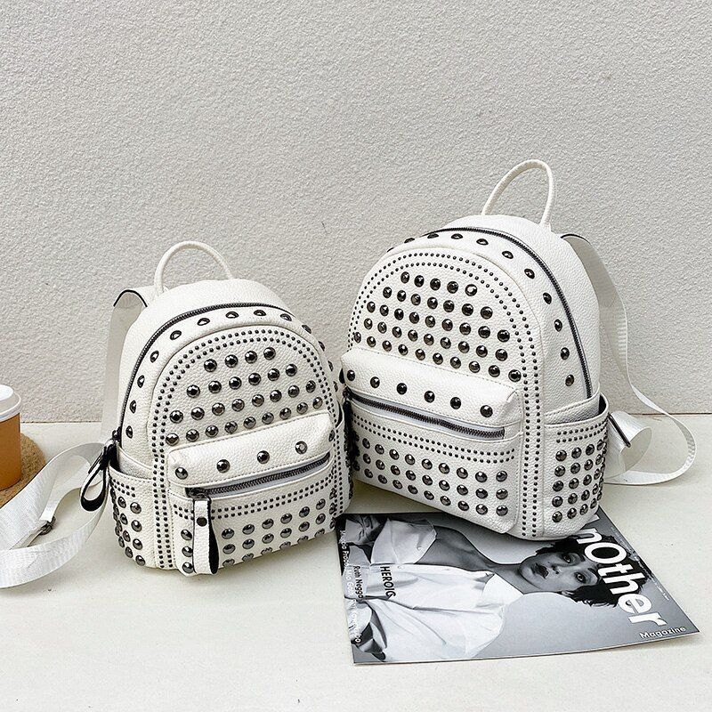 Punk Style Rivet Black Leather Backpack Zip Small/ Big Bag Women Purse Traveling