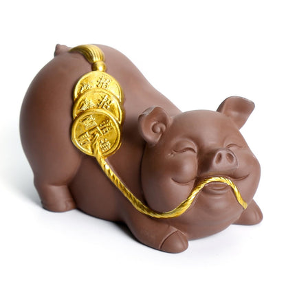 Piggy Purple Sands Ceramic Tea Pet Ornament 10.7cm Tea Room Tea Play Decoration