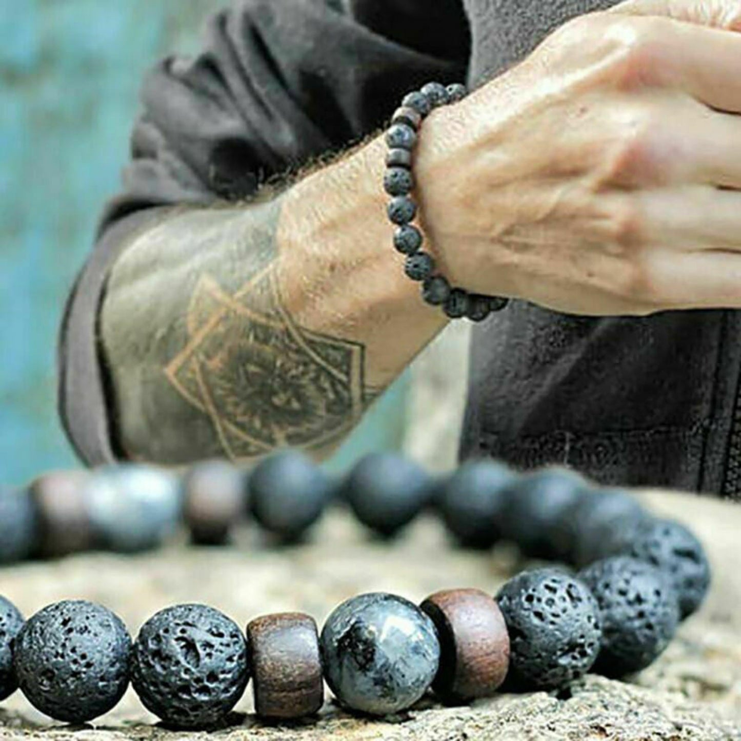 Man/Women Lava Rock Diffuser Bracelet Elastic Natural Stone Yoga Bead Bracelet J