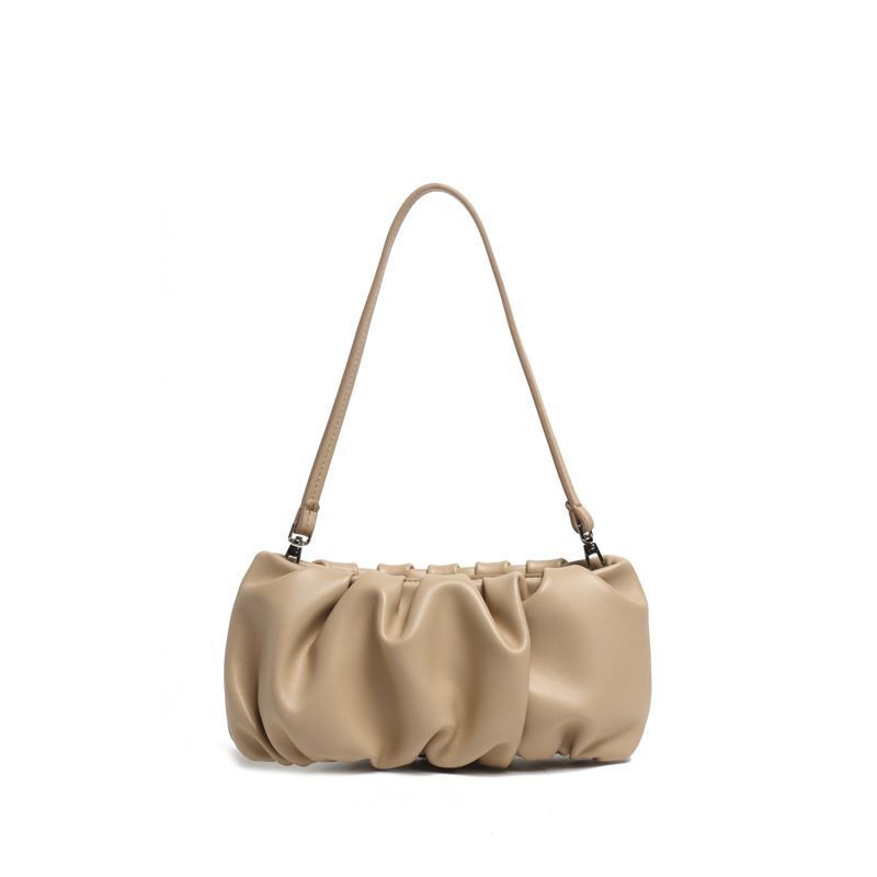 Summer Niche Style Leather One Shoulder Bag Trendy Pleated Solid Color Dumpling