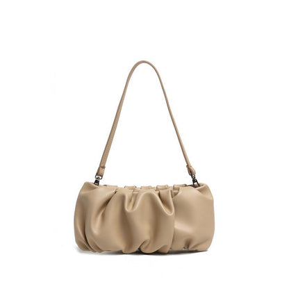 Summer Niche Style Leather One Shoulder Bag Trendy Pleated Solid Color Dumpling