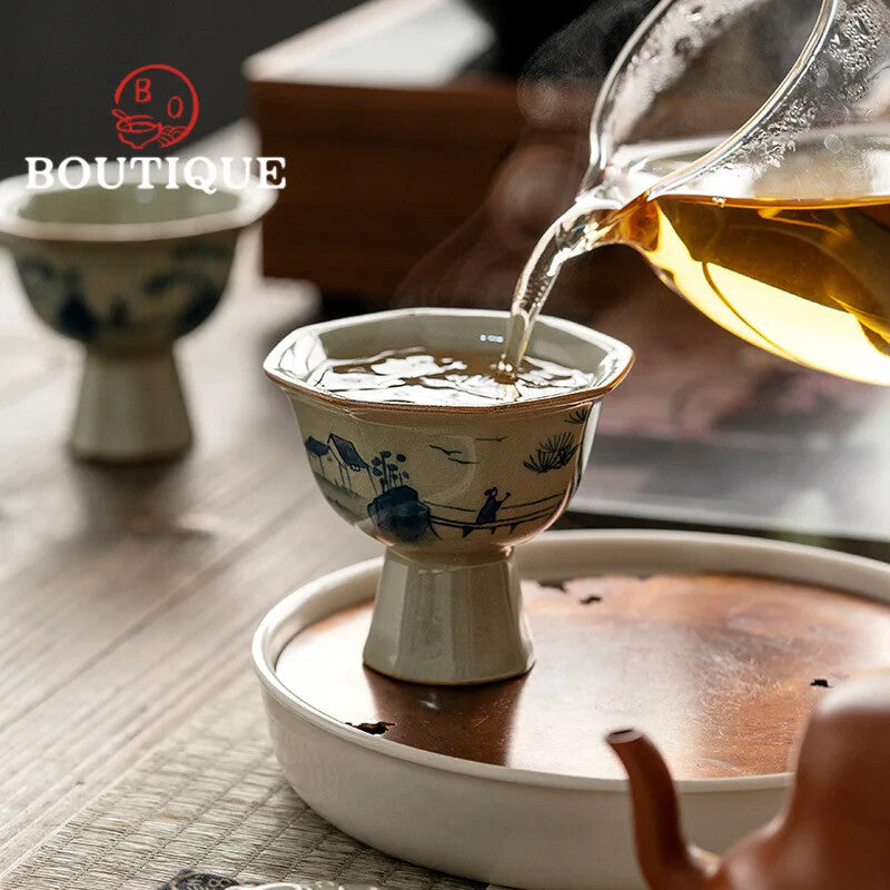 50ml Vintage Ceramic Tea Cup High Foot Cup Gift Home Use Collection Originality