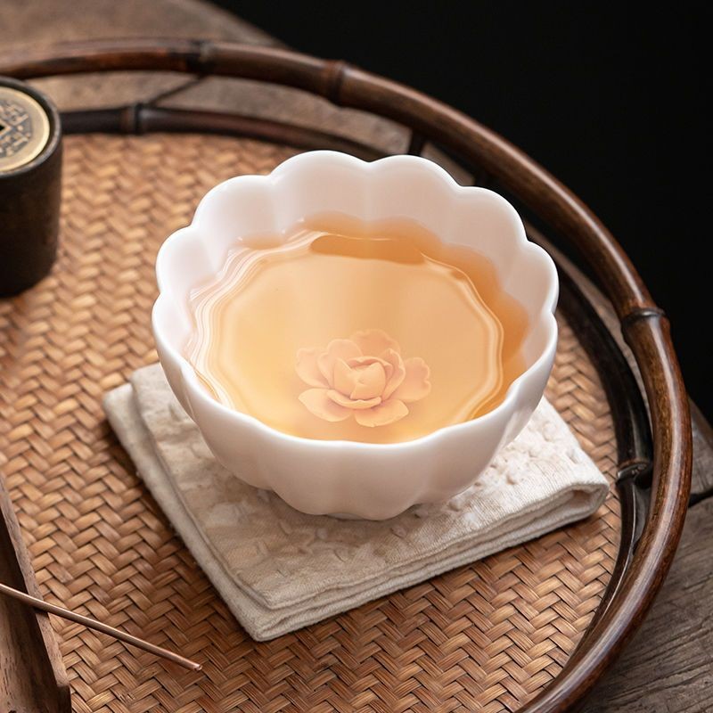 Pink Ru Kiln Magnolia Shaped Tea Cup 100ml Handmade Flower Cup