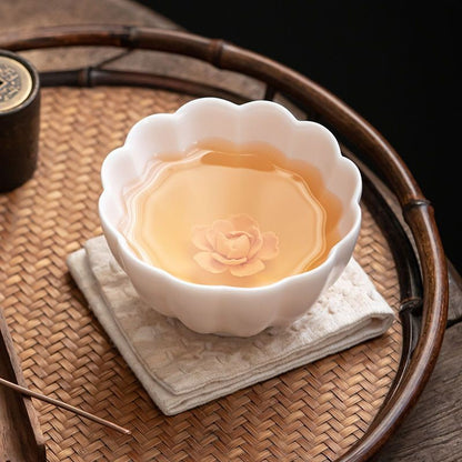 Pink Ru Kiln Magnolia Shaped Tea Cup 100ml Handmade Flower Cup