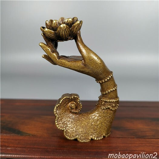 China Bronze Copper Lotus Buddha Hand Incense