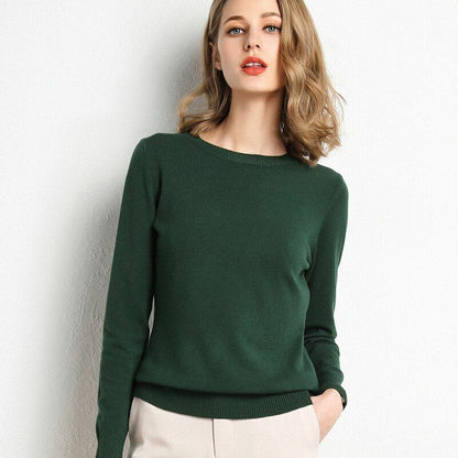 Women Sweater Clothes Solid Round Neck Jumper Long-sleeved Knitted Pullovers