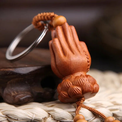 New Wooden Buddhism Keychain Guanyin Monk Luck Buddha Wood Keyring Bag Phone