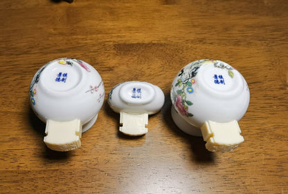 1set 3pcs New Asian Bamboo Bird Cage Red-crowned Crane Food Ceramics Cups 鸟食杯