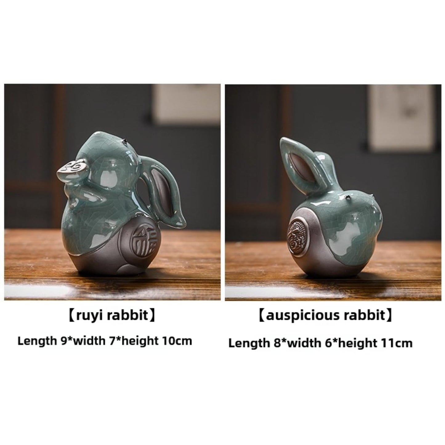 Two Rabbit Ruyao Ceramic Tea Pets 11cm Tea Play Kung Fu Tea Set Tray Decoration