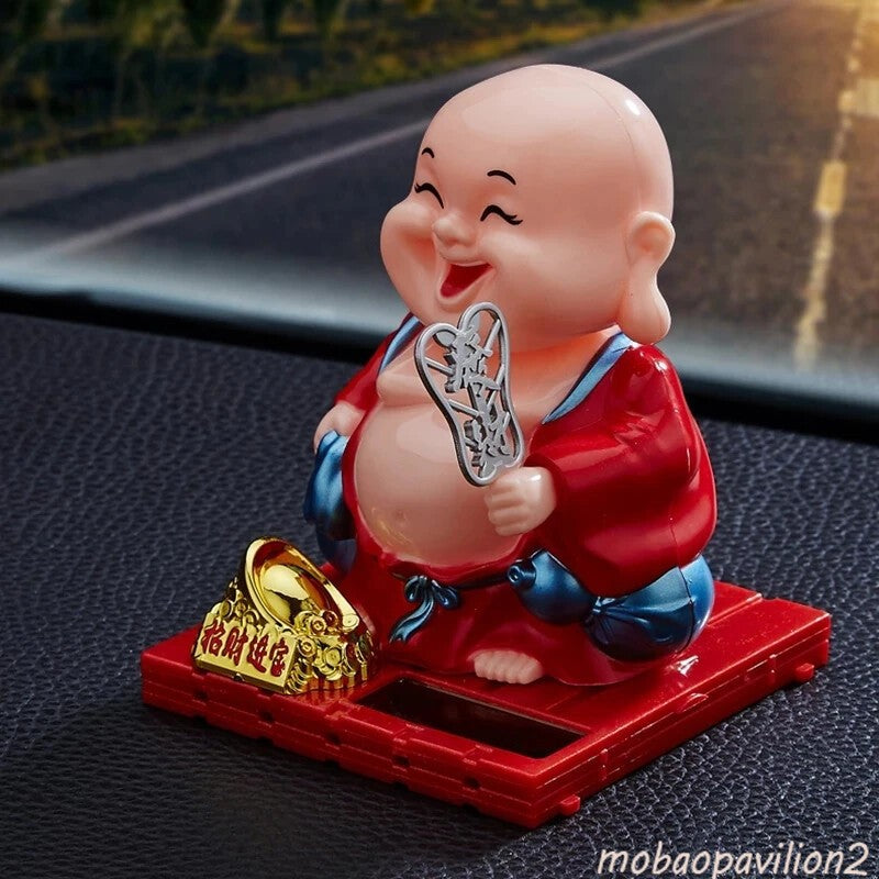 1pc Buddhist Monk Dolls Car Dash Board Crafts Decorations Solar Powered Bobble