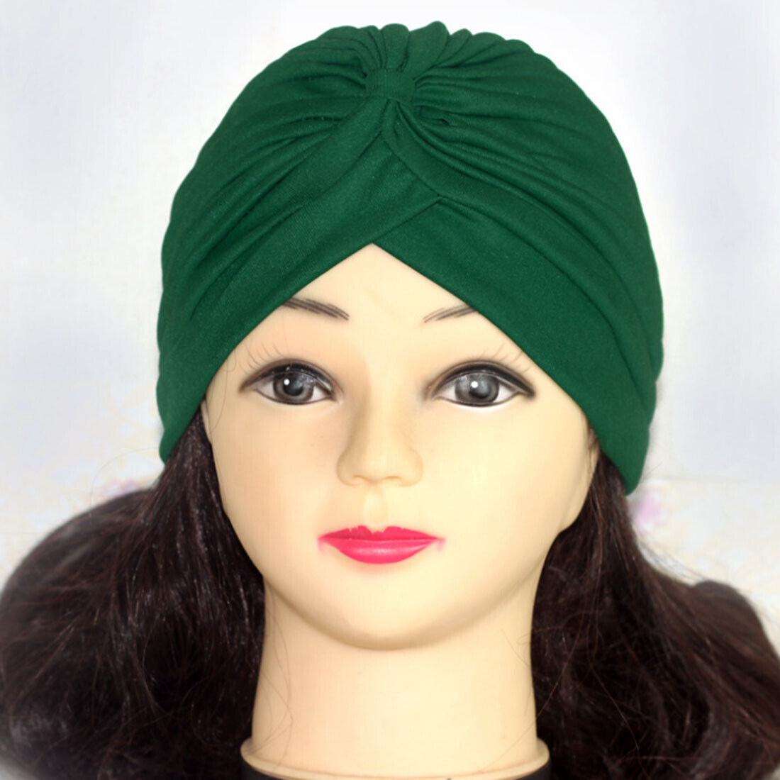 Women Stretchy Turban Hat Muslim Hat Solid Color Wrap Hijab Knotted Indian Caps