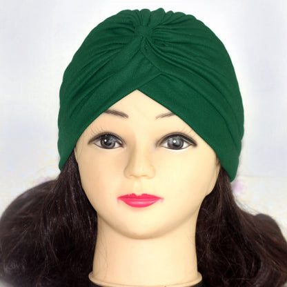Women Stretchy Turban Hat Muslim Hat Solid Color Wrap Hijab Knotted Indian Caps