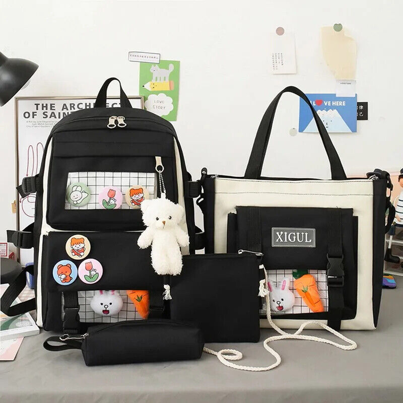 5pcs Sets Children's School Backpack Women's Bagpack Laptop Bag Students Totes