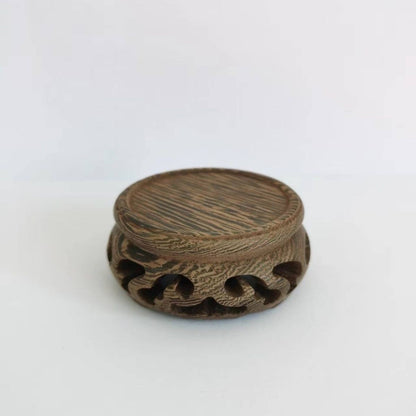 Wenge Wood Round Base 7.5×2.5cm Hollow Carved Craft Stand Minor Defects
